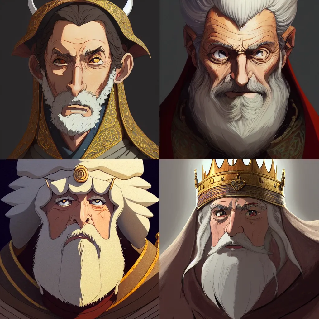 Prompt: portrait of medieval old king, artstation, cartoon, elegant, highly detailed, digital painting, concept art, smooth, sharp focus, illustration, ghibli, makoto shinkai, don bluth, fujita goro, jean giraud, akihiko yoshida 8 k