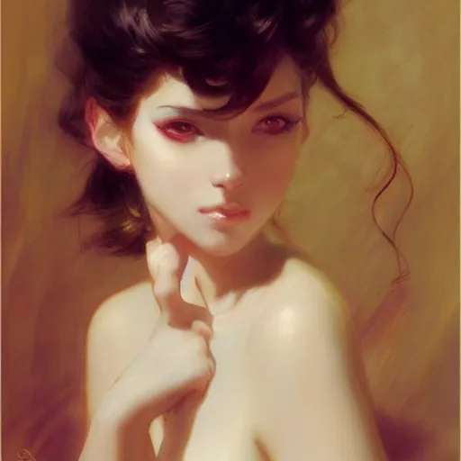 Image similar to a high fashion studio portrait of a cute anime girl, painting by gaston bussiere, craig mullins, j. c. leyendecker