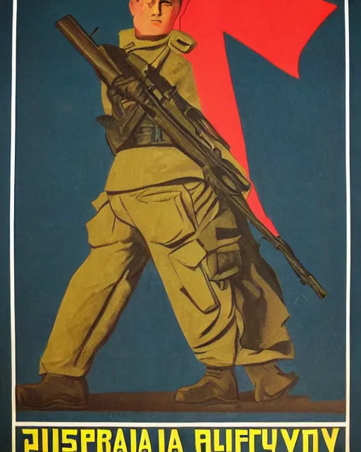 Image similar to communist propaganda poster of an australian shepherd soldier, communist china art