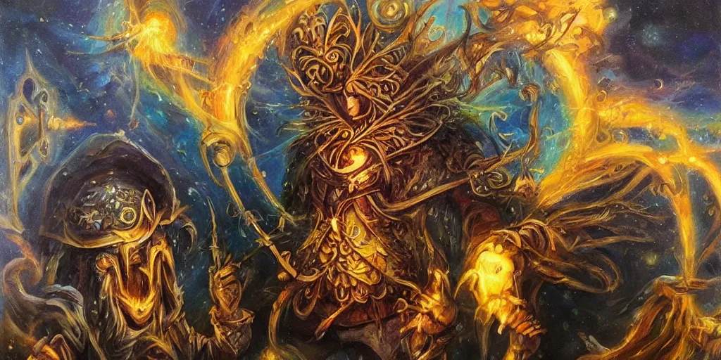 Image similar to fantasy, wizard, deck of many things, magical, oil painting