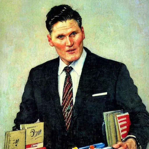 Image similar to a portrait painting of russian keir starmer. painted by norman rockwell