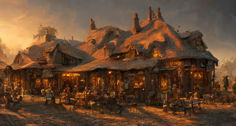 Prompt: tavern, hyperdetailed, artstation, cgsociety, golden hour 8 k