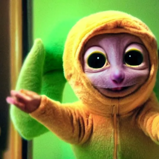 Image similar to Teletubbies tarsier in shock