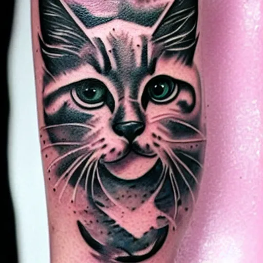 Prompt: a tattoo of a silly cat