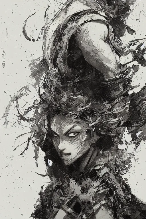 Image similar to portrait of makima from chainsaw man manga, pen and ink, intricate line drawings, by craig mullins, ruan jia, kentaro miura, greg rutkowski