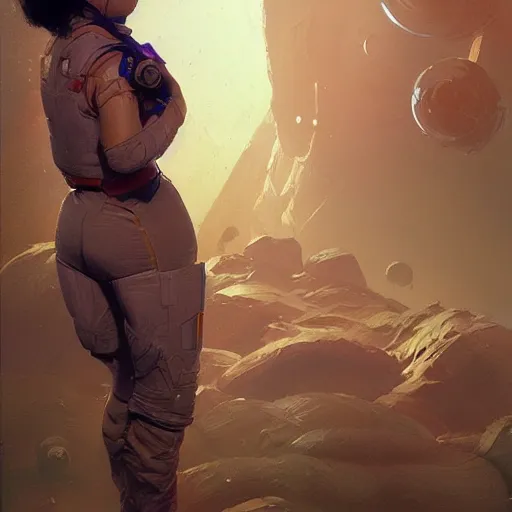 Image similar to a space colonist from china, female, chubby, brilliant and uptight, sci fi character portrait by Greg Rutkowski, Craig Mullins