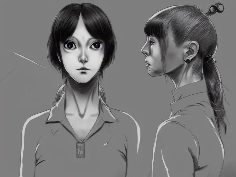 Prompt: concept art of the female protagonist of the junji ito visual novel, developed by key, hd, 8 k, digital painting, stylized, monochromatic color scheme, octane, trending on artstation