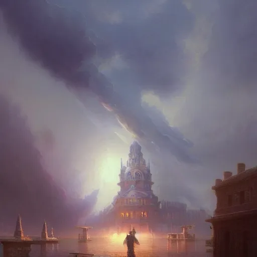 Prompt: a beautiful painting of a dark souls buildings by ivan aivazovsky and rhads and greg rutkowski and james gurney, in style of digital art, magic portal between two large pillars, mystic, energy beam, hyper detailed, sharp focus, soft light. octane render. ray tracing. trending on artstation