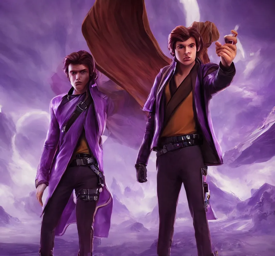 Image similar to solo young male mage + brown hair + purple futuristic clothes, instagram, unreal engine 5, wallpaper, 8 k, ultra detailed, realistic photo, artstation