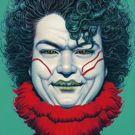 Prompt: portrait of ronald mcdonald, symmetrical, by yoichi hatakenaka, masamune shirow, josan gonzales and dan mumford, ayami kojima, takato yamamoto, barclay shaw, karol bak, yukito kishiro