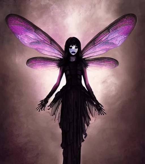 Image similar to gothic fairy with dragonfly wings, digital painting, liminal eerie midnight backlit, a picture taken by Michael Komarck