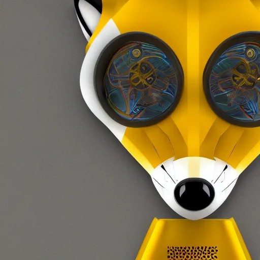 Image similar to a mechanical fox android, hydraulic joints, yellow and white construct, stylised, digital art