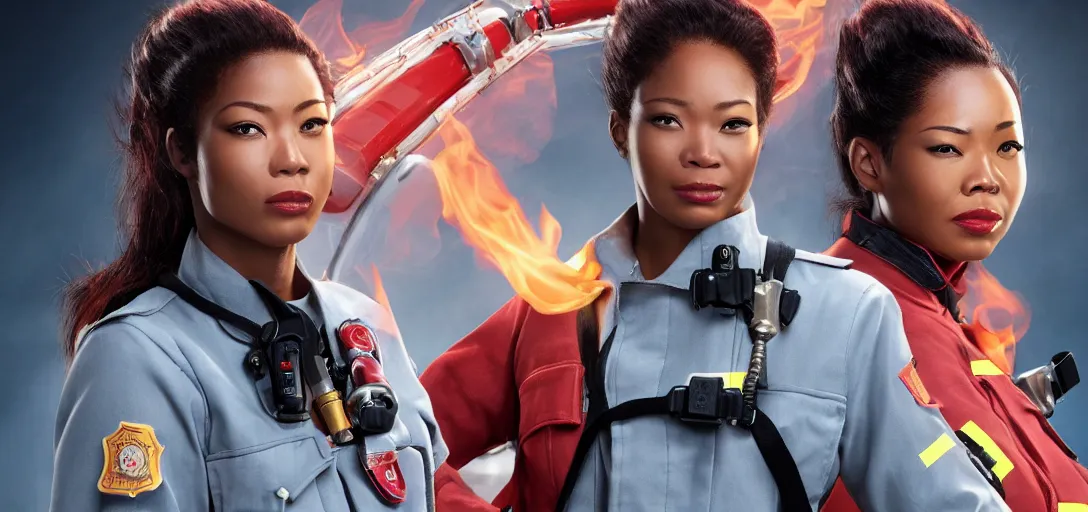 Prompt: beautiful portrait of a female fire fighter who looks like Boa Hancock , character design by Mark Brooks and Brad Knuckle 4k detailed, soft lighting