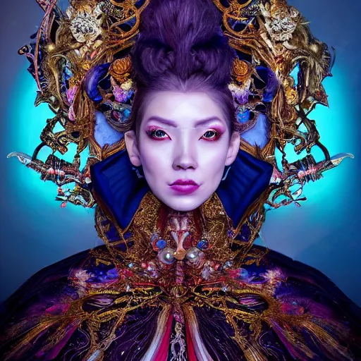 Image similar to a beautiful empress portrait, with a brilliant, impossible striking big cosmic galaxy headpiece, clothes entirely made out of cosmos chaos energy, symmetrical, dramatic studio lighting, rococo, baroque, jewels, asian, hyperrealism, closeup, D&D, fantasy, intricate, elegant, highly detailed, digital painting, artstation, octane render, 8k, concept art, matte, sharp focus, illustration, art by Artgerm and Greg Rutkowski and Alphonse Mucha