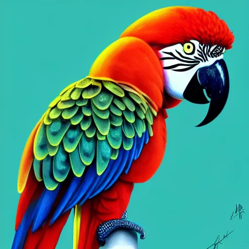 Image similar to macaw octopus hybrid, highly detailed, digital painting, smooth, sharp focus, illustration, ultra realistic, 8 k,