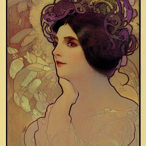 Prompt: woman's sideface, beautiful background, by alfons maria mucha, highly detailded