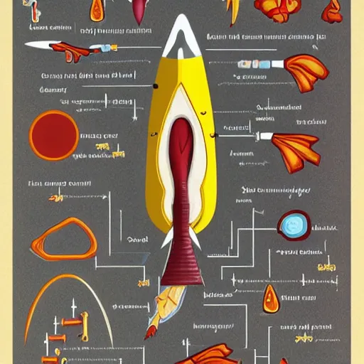 Image similar to anatomical illustation of a rocket ship with veins