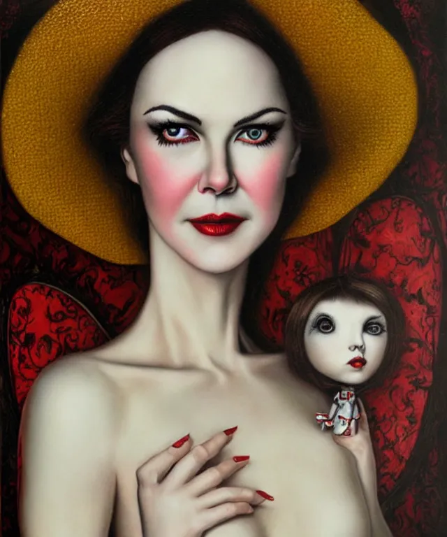 Prompt: portrait of Nicole Kidman in wonderland, lowbrow painting by Mark Ryden