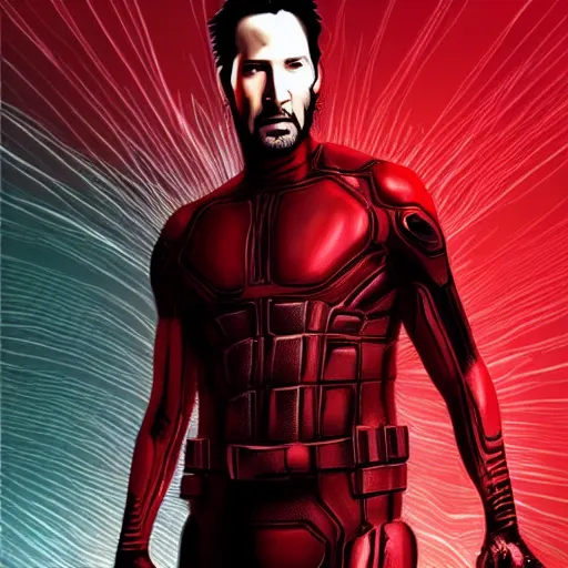 Image similar to Keanu Reeves as daredevil digital art 4k detailed super realistic