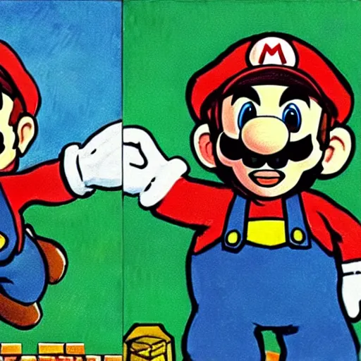 Prompt: highly detailed Super Mario Brothers, by Van Gogh