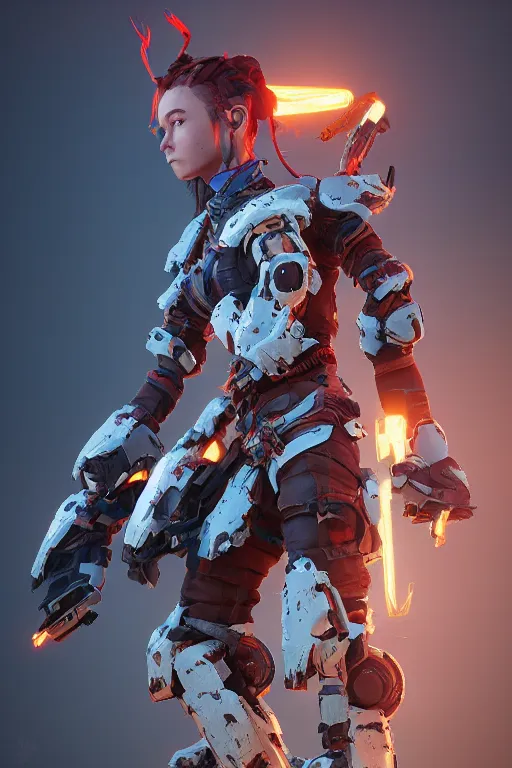 Image similar to combination suit armor aloy horizon forbidden west horizon zero dawn robot ninja mask helmet backpack tribal, aesthetic octane render, 8 k hd resolution, by ilya kuvshinov and cushart krentz and gilleard james radiating a glowing aura cgi rtx 2 0 2 2