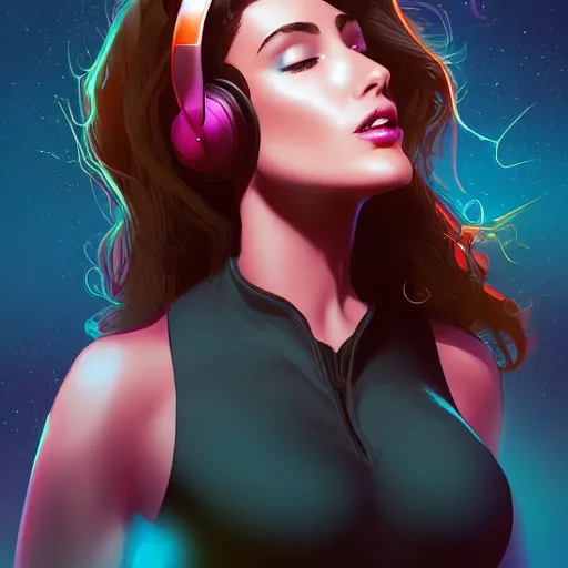 Image similar to a beautiful woman listening to music by marvel comics, digital art, trending on artstation