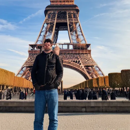 Prompt: Wisconsin man looking confused during his vacation to paris