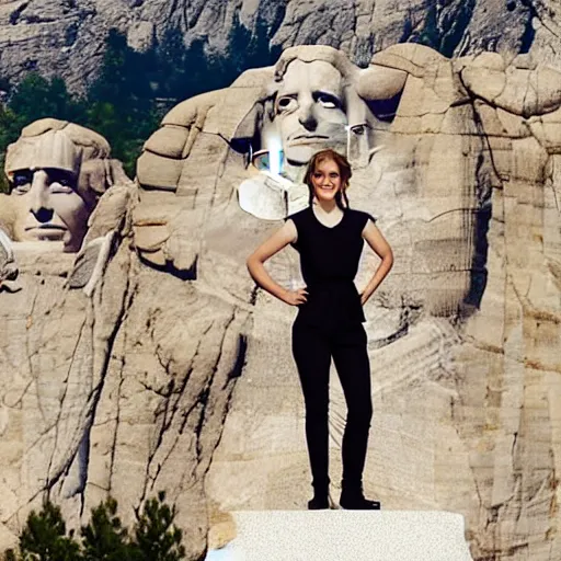 Prompt: photo of emma watson on mount rushmore