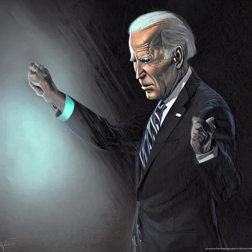 Prompt: joe biden being extremly scary, dramatic lighting, cinematic, establishing shot, extremly high detail, photorealistic, cinematic lighting, artstation, style by James Gurney