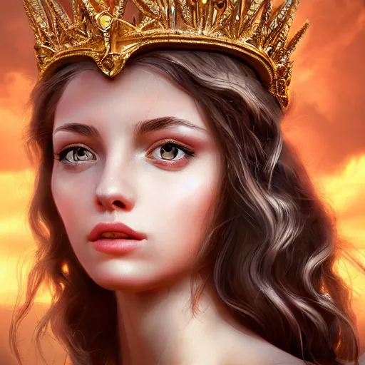 Image similar to portrait of a radiant greek mythology goddess, jewelry, crown, confident, gorgeous, stunning, dramatic lighting, detailed, very realistic, trending on Artstation, Cgsociety