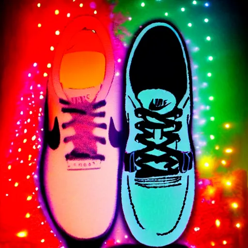 Prompt: bob ross paining a romantic picture of a nike shoe with neon LEDs