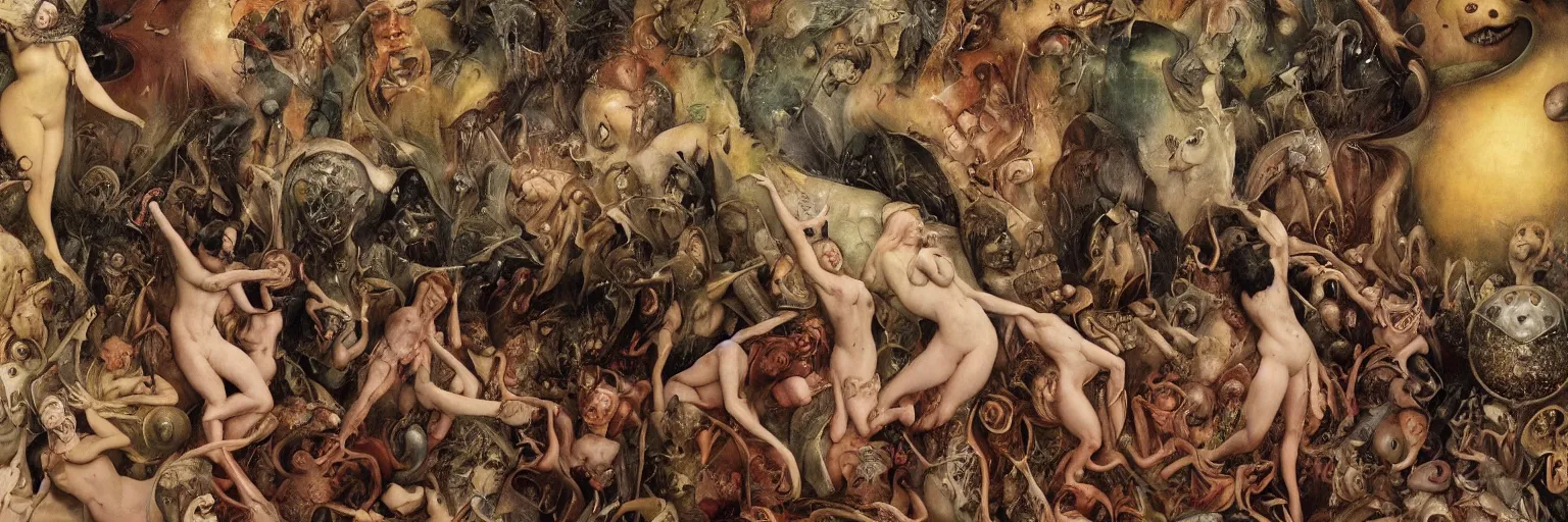 Prompt: the garden of earthly delights, by wayne barlowe, by gustav moreau, by goward, by gaston bussiere, by roberto ferri, by santiago caruso, by luis ricardo falero, by austin osman spare, by saturno butto