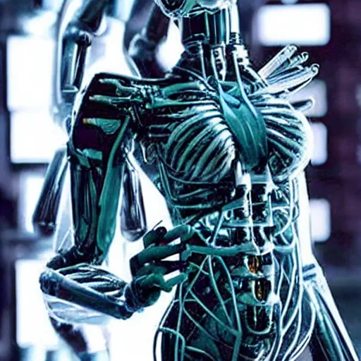 Prompt: amazing movie still of a bio-cybernetic mutant female beast-human