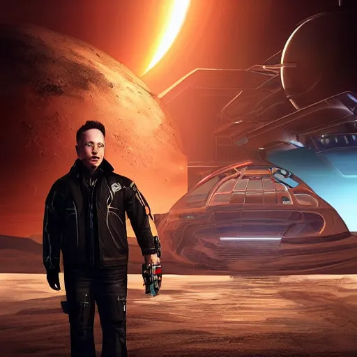 Image similar to elon musk in cyberpunk style on mars digital art very detailed 4 k detailed super realistic
