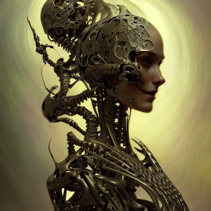 Prompt: bone cyborg, diffuse lighting, fantasy, intricate, elegant, highly detailed, lifelike, photorealistic, digital painting, artstation, illustration, concept art, smooth, sharp focus, art by john collier and albert aublet and krenz cushart and artem demura and alphonse mucha