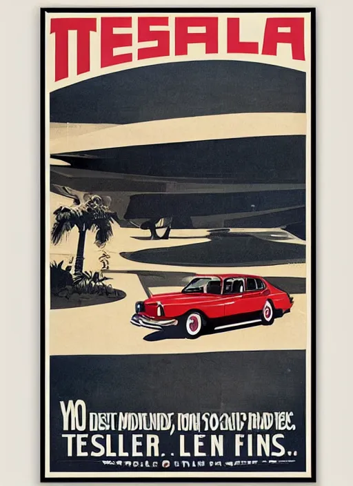 Image similar to vintage ad poster designed by apple for tesla company