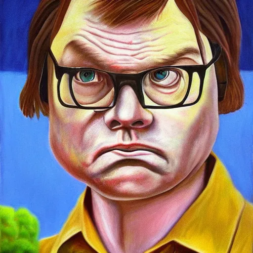 Prompt: A surrealistic painting of Dwight Schrute