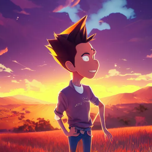 Prompt: portrait of Jimmy Neutron, farm field background, rich vivid colors, ambient lighting, dynamic lighting, 4k, HQ, official media, anime key visual, makoto shinkai, ilya kuvshinov, lois van baarle, rossdraws, detailed, trending on artstation