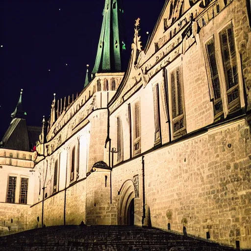 Prompt: ufo landing at the prague castle during the night, dslr 3 5 mm