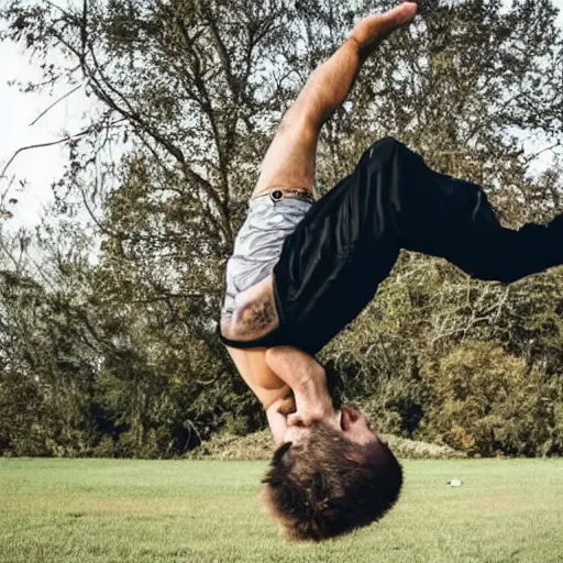 Prompt: a guy doing a backflip mid-air