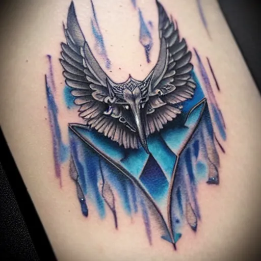 Image similar to raven, jioness, forest, blue flame, moon, tattoo art by Bryan Alfaro, award winning tattoo concept, highly detailed,