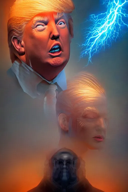 Image similar to donald trump's disgusting true form, 3d, high details, intricate details, by vincent di fate, artgerm julie bell beeple, 90s, Smooth gradients, octane render, 8k, volumetric lightning, High contrast, duo tone, depth of field, very coherent symmetrical artwork