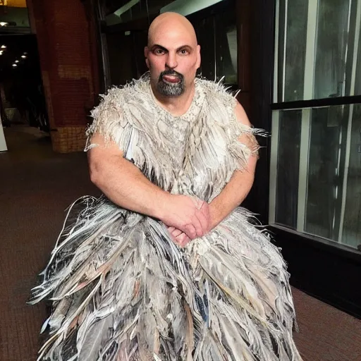 Prompt: john fetterman in a dress made of feathers!!!!,