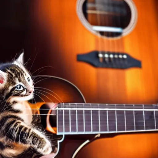 Image similar to an amazing award winning photo of kittens playing guitar, very detailed and sharp, 4k hdr, masterpiece