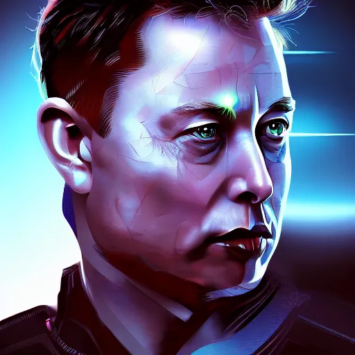 Prompt: elon musk as a cyborg, digital art, artstation