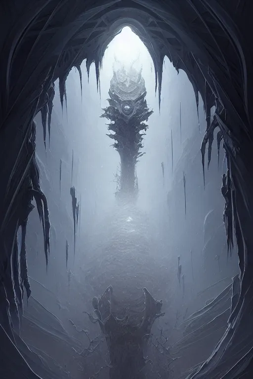 Image similar to professional concept art of a symmetrical fractal ominous floating terrifying thing in a dark room by artgerm and greg rutkowski ( thin white border ). an intricate, elegant, highly detailed digital painting, concept art, smooth, sharp focus, illustration, in the style of cam sykes, wayne barlowe, igor kieryluk.