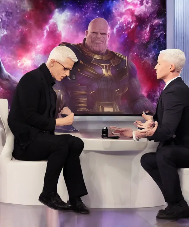 Prompt: anderson cooper interviewing thanos on cnn