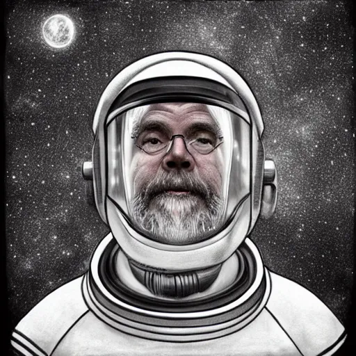 Image similar to pencil art, realistic self portrait, astronaut a and two chimpanzees, style of george lucas.