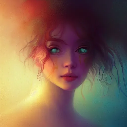 Prompt: i woke up in a world that had fragments of you. three-quarters portrait, flaky paper skin, different colored multicolored eyes, long flowing hair underwater, imagination cosmic dream, dreamy, 8k artgerm bokeh, award winning photography, trending on artstation, by Ivan Aivazovsky and Odilon Redon