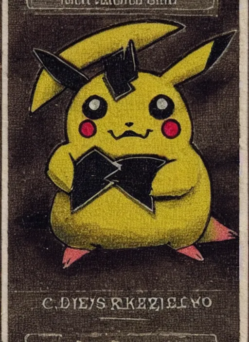 Image similar to creepy pikachu Pokémon card from the 1700s